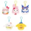 JAZWARES Squishmallow 3.5 Inch Clip Sanrio Tropical Set Of 5 - Hello Kitty, My Melody, Kuromi, Cinnamoroll, Pompompurin