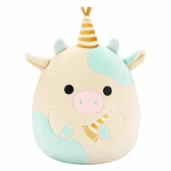 JAZWARES Squishmallow 8 Inch Belana The Cow With Birthday Hat Plush Toy
